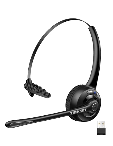 TECKNET Bluetooth & USB Dongle, Wireless Headphones with Noise Cancelling Mic, Mute for Trucker/Mobile Phone/PC/Call Center/Skype