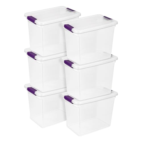 Sterilite 17631706 27 quart/26 Litre Clearview Latch Box Clair, avec de Jolies loquets de Prune, 6-Pack