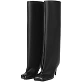 Wnshonzy Knee High Boots for Women Faux Suede Wide Calf Square Toe Tall Stiletto Kitten High Heels Thigh Long Fall Boot Pull on Fashion Casual Cute Y2K