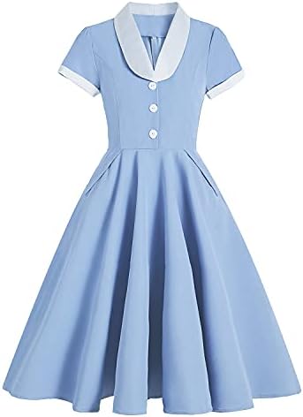 Amazon.com: Women 1950s Vintage Shirt Dress 40s 50s Cape Collar A-line  Swing Office Work Party Tea Dresses Blue S : Clothing, Shoes & Jewelry