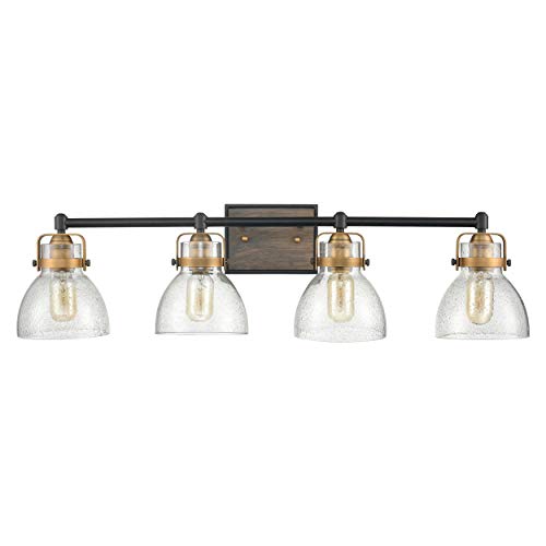 WILDSOUL 40064BK 4Light Bathroom Vanity Light Fixtures, Rustic Wood