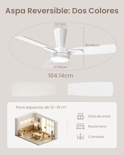 Airwit Ventilador de Techo con Luz LED, 41 Pulgadas, Motor DC Silencioso, 3 Aspas, Abanico de Techo Moderno con Control Remoto para Interior Acabado En Madera Amarilla, Color Madera Clara