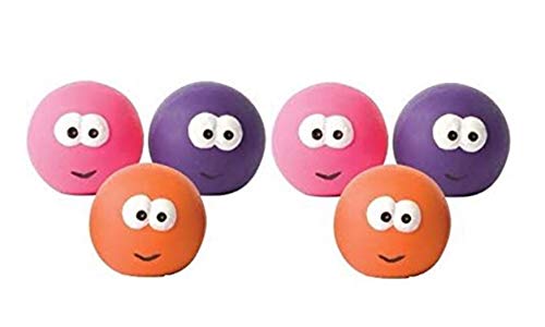 GoodBoy NEW 6 PCK 7 CM LATEX FACE BALLS BIG EYES DOG PUPPY SQUEAKY TOY 08383