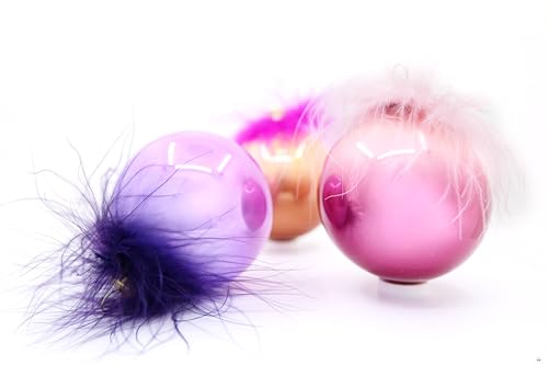 Ornex Dekoratives Set (Ø 7 cm) aus mundgeblasenem und handdekoriertem Glas mit Federn für den Weihnachtsbaum, Mehrfarbig, 6 Kugeln Ø 7 cm, 6 Einheiten