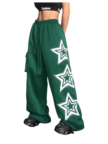 BEAUDRM Women's Y2k Baggy Pants Star Printed Elastic Waist Wide Leg Pants at Amazon