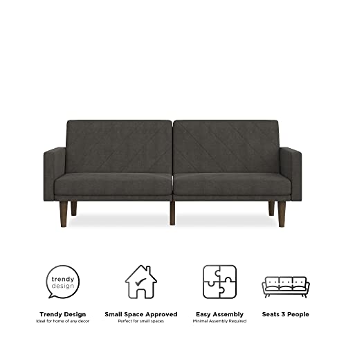 DHP Paxson Futon with USB Port, Convertible Sofa Bed, Dark Gray