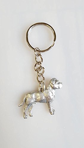 PP Pitbull Keychain Fine Pewter Silver Key Chain Ring Uncropped