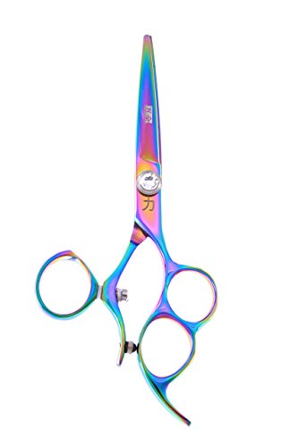 Shears Direct 5.5 Inch Swivel Pro Shear with 3 Finger Holes, Rainbow Titanium, 2.4 Ounce