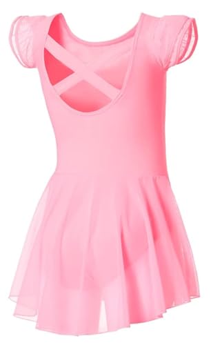 DIPUG Ballet Leotards for Girls Ballet Leotard with Skirt Toddler Dance Leotards Flutter Sleeve and Criss-Cross Back