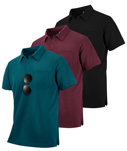 zitysport 3 Pack Polo Shirts Men Polo Golf Short Sleeve Quick Dry Breathable Men Regular Fit Shirts Polos Work Man Summer Sport T-Shirt Man