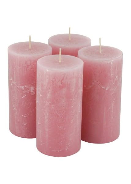 Rustic Pillar Candles - Pack of 4 - SafeCandle - Wax Candles / Rustic Candles / Advent Candles Christmas (Antique Pink, Large: Height 14 cm / Diameter 7 cm) — image 1