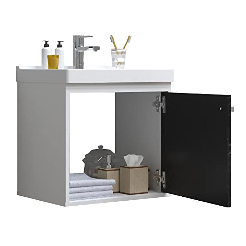 RIVERZZA Gabinete com Cuba de Banheiro 100% MDF Branco Marmorizado Preto - Veneto
