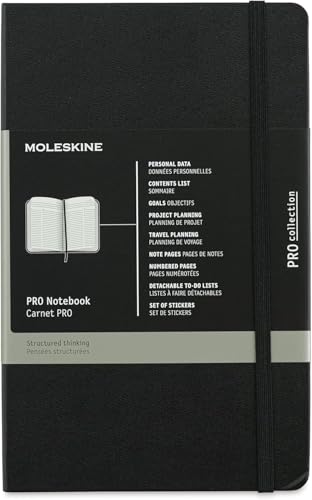 Moleskine Pro Notebook, Professional Office Notebook, Hard Cover and Elastic Closure, 124 Pages, Large Format 13 x 21 cm, Colour Black