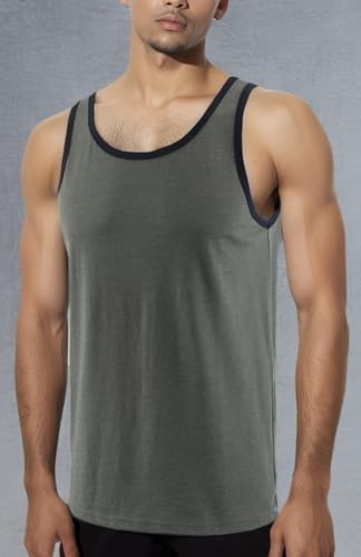 HETHCODE MEN’S CLASSIC BASIC ATHLETIC ACTIVE SPORTS GYM RUNNING JERSEY TANK TOP CASUAL T SHIRTS SLATE GREEN/NAVY XXL