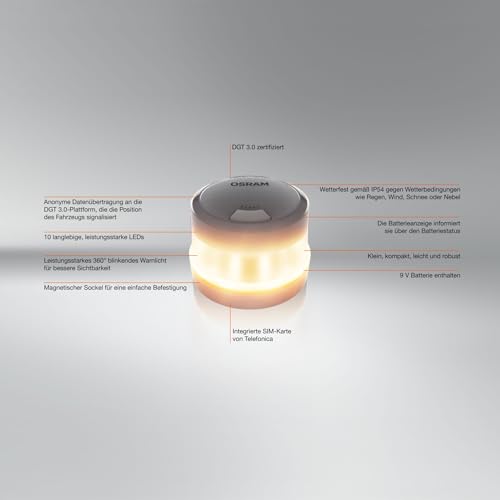 LEDguardian Road Flare Signal V16 IoT, DGT 3.0 zertifizierte LED-Warnleuchte, Verwendung in Spanien vorgeschrieben, 1900K, Echtzeit-Lokalisierung