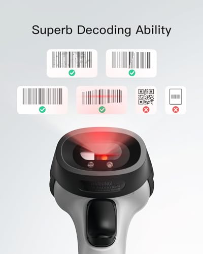 Inateck Bluetooth Barcode Scanner, 1 Charge 180 Days Standby, 115FT Range, Automatic Fast and Precise scanning, BCST-70 | Fast & Precise 1D Scanning, TPU Protective Case, 6ft Drop-Resistant, Editable Prefix/Suffix, Hide Barcode