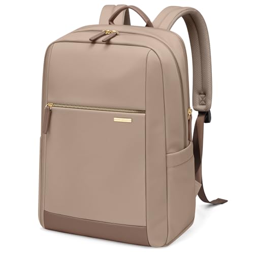 GOLF QUALITY Laptop Backpack 14 Inches, Women's Large Capacity Backpack with Laptop Compartment, Waterproof Casual Daypack for Work College Travel, Champagne Brown