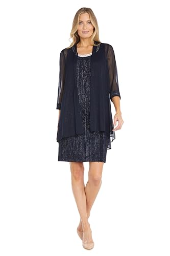R&M Richards Women's 2-Piece Chiffon Jacket & Pleated Bodre Shift with Embellis…