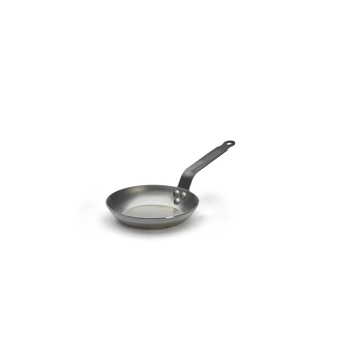 De Buyer - 5110.18 - 'Carbon Plus' Stove Round Lyonnaise Cup - Tail Feather Riveted - White Steel Sheet-Diameter 18 cm
