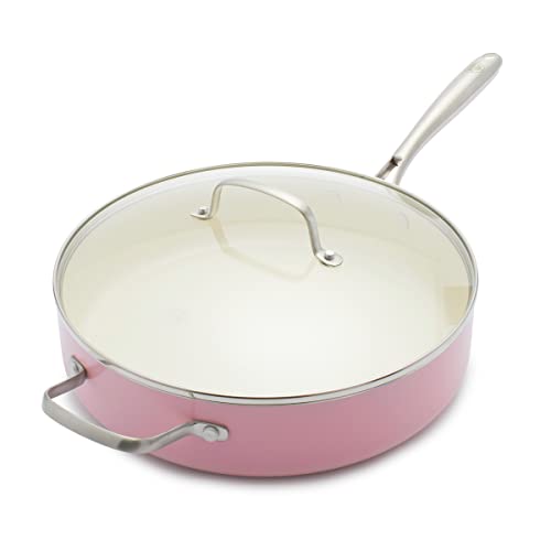 GreenLife Artizan Healthy Ceramic Non-Stick 30 cm/4.8 Litre Saute Pan Jumbo Cooker with Helper Handle and Lid, Stainless Steel Handle, Induction, PFAS Free, Oven Safe, Pink