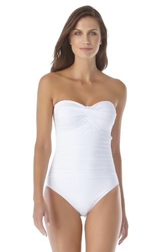 Anne Cole Women’s Twist Front Shirred One Piece Swimsuit, White, 14