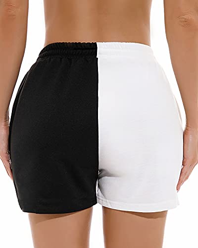 STYLEZONE WOMENS SHORTS CASUAL SUMMER WORKOUT RUNNING WITH DRAWSTRING POCKETS WHITE AND BLACK