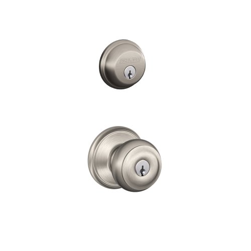 SCHLAGE Satin-Nickel FB50N V GEO 619 B60 Einzylinder-Riegel und F51 Eingang georgischer Knauf, gleichschließend, Finish, Sicherheitsset