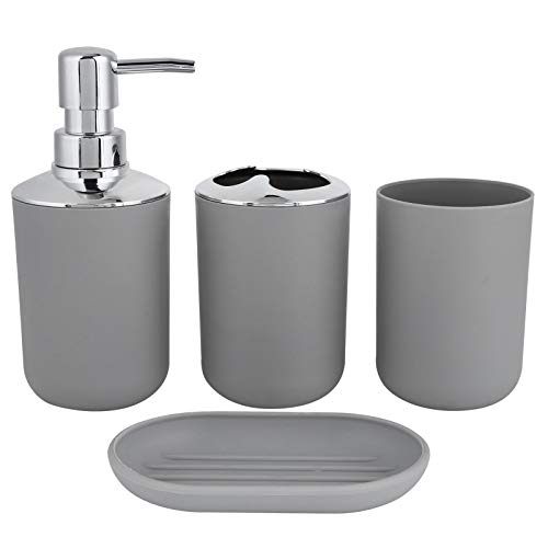 Garosa 4 Piece Bathroom Accessories Set Complete Bath Decor Kit Includes Lotion Bottle, Storage Cup, 1 Piece of Washing Cup, Soap Box(grey),Soap Dispenser Soap Dispenser