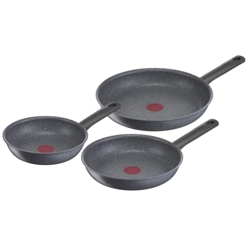 Tefal Natural On Set of 3 Frying Pans 20/24/28 cm, Non-Stick Coating, Thermo-Signal Function, Healthy Cooking, Safe Cookware, Frying Pan, Induction G2809072 Stone Grey