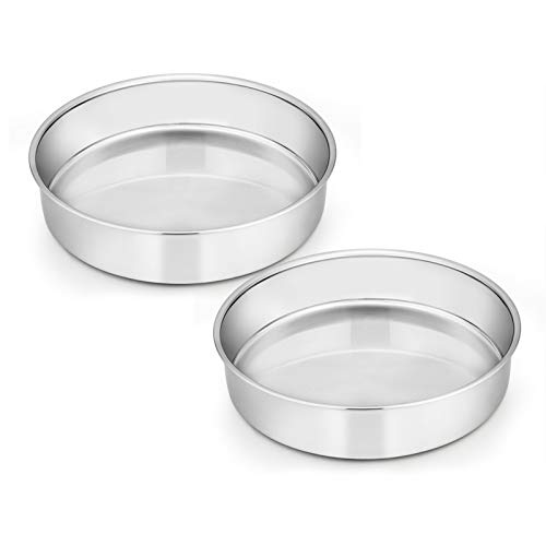E-far 9½ Inch Cake Pan Set of 2, Stainless Steel Round Cake Baking Pans, Non-Toxic & Healthy, Mirror Finish & Dishwasher Safe