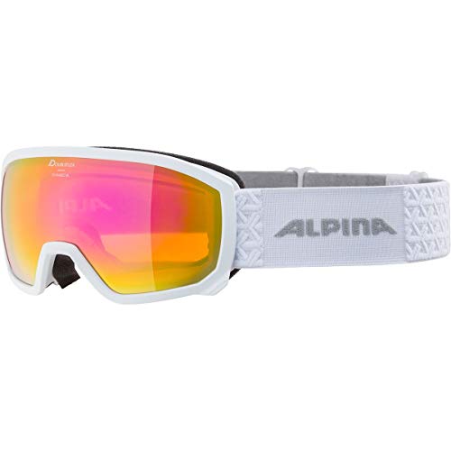 ALPINA SCARABEO JR. Q-LITE - Verspiegelte, Kontrastverstärkende OTG Skibrille Mit 100% UV-Schutz Für Kinder, white, One Size