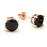 Foruiston 925 Sterling Silver Black Stud Earrings for Women and Men, Solitaire Cubic Zirconia Round & Princess Cut Heart-Shaped, 6mm
