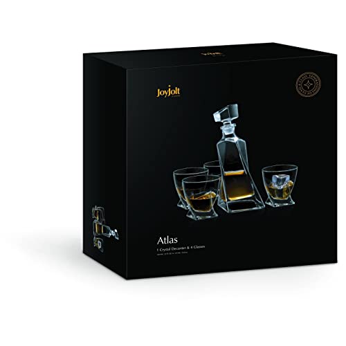 JoyJolt Atlas 5Piece Crystal Whiskey Decanter Set,100 Crystal Bar Set, Crystal Decanter Set