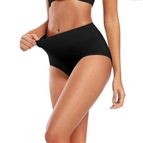 Underwear Women High Waist Cotton Knickers Ladies Panties Full Coverage Briefs boxer shorts Underpants Plus Size Multipack (UK, Alpha, XXL, Regular, Regular, Black- 5 Pack)