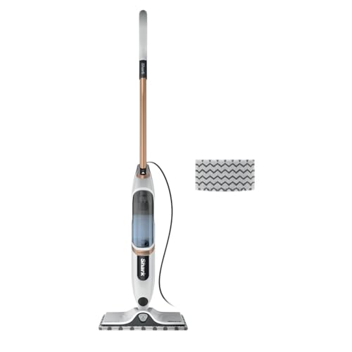 Shark SteamSpot mit Steam Blaster-Technologie für Hartböden, Leichter Dampfreiniger, chemiefreie Reinigung, Abnehmbarer Wassertank, 2 waschbare Dirt Grip Soft-Scrub-Pads, White & Poly Copper S2001EU