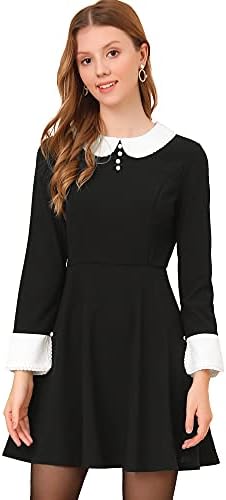 Allegra K Women's Long Sleeve Peter Pan Collar Christmas Cute Fit and Flare  Dress, Black, Large price in Saudi Arabia | Amazon Saudi Arabia | kanbkam