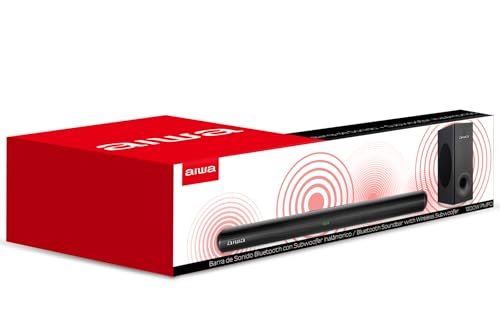 Barra de Soundbar AIWA AWSBH21W-W 2.1 Canales con Subwoofer, 120W RMS de Potencia, Bluetooth, HDMI ARC, Óptica y USB, Sistema de Sonido para Teatro en Casa y Gaming, Color Negro
