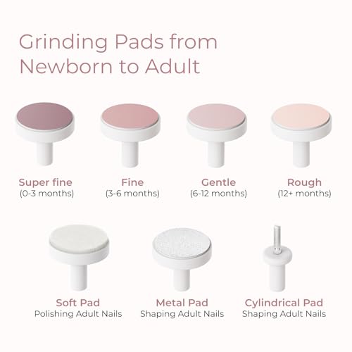 Momcozy Baby Nail File Electric, Gentle Baby Nail Trimmer Electric, Baby Nail Clipper with Night Light, 7 Grinding Head Replacement Pads, Pink