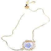 Pressed Flower Bracelet for Women with Imitation Pearls Decorate, Personalized Resin Bracelet Jewelry Present for Her with Adjustable Gold Box Chain