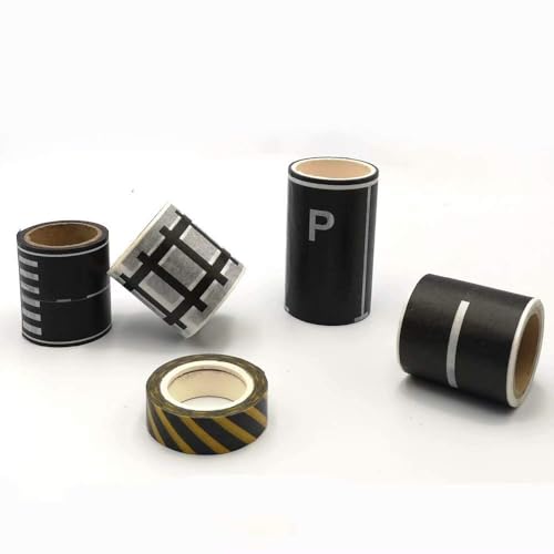 TERRIFI Play Road Tape for Toy Cars & Trains, 3 Rolls of Black Tape, Each 197 inch x 1.9 inch, Includes Traffic Signs, Sticks to Floors and Walls, Easy Cleanup, No Residue, Kids Gift