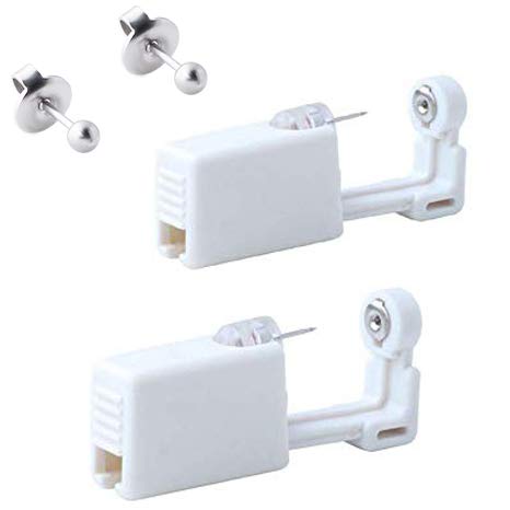 Ear Piercing Gun Kit - Disposable Sterile Safety Self-Piercing Tool With Cotton Pad, Stud Gun for Piercing Supplies (#5, Silver)