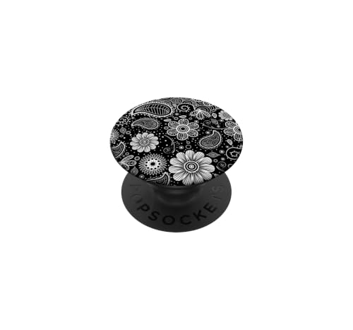 Cute Paisley Floral Pattern Black Background Classic PopSockets Adhesive PopGrip