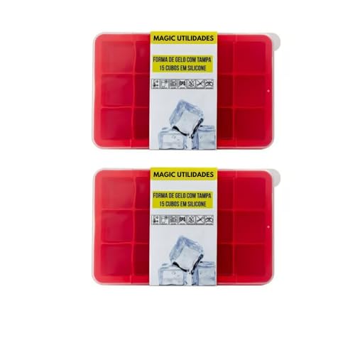 Kit Com 2 Formas de Gelo em Silicone com Tampa Ideal Para Congelar Papinha Bebê Livre Bpa Produz 15 Cubos de Gelo Por Vez de 35ml Cada Prática Resistente Magic Utilidades