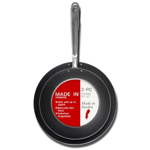 Made In Cookware - 2 Piece (Includes 10",12") Seasoned Carbon Steel Frying Pan - Professional Cookware - Made in Sweden - Induction Compatible