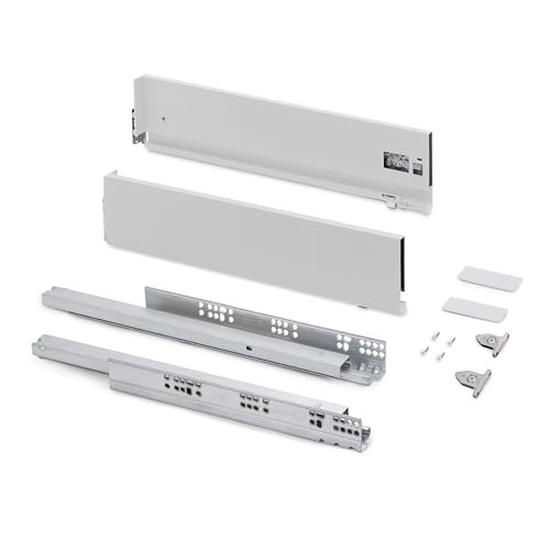 Emuca - Drawer kit for Kitchen or Bath with 3D Regulation, Height 131mm (5,16 inch), Depth 400mm (15,7 inch), 40Kg (88 lb), Soft Close, Boards not Included, Steel, White