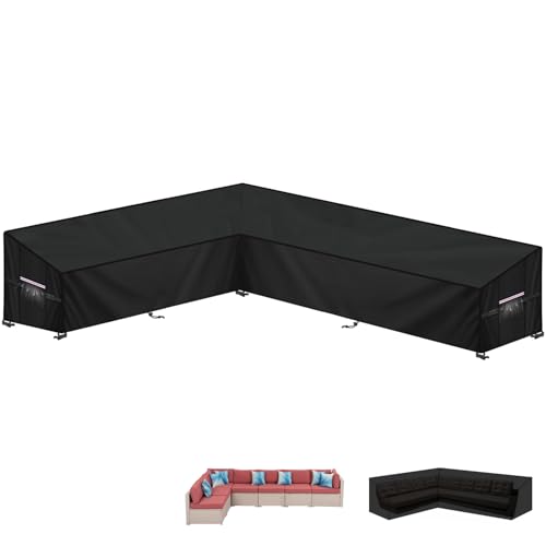 LAMUNI Gartenmöbel Abdeckung Loungemöbel l Form Lounge Sofa Schutzhülle für Gartenlounge Abdeckung L-Form Ecksofa Abdeckplane Wasserdicht Loungemöbel 