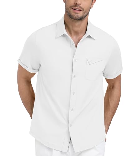 MoFiz Men's Shirts Short Sleeve Casual Summer Business Shirts Regular Fit Casual Beach with Chest Pocket M-3XL