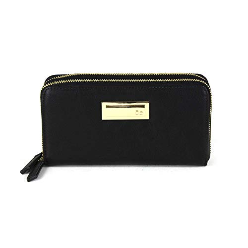 Cloe- Cartera Color Negro Para Mujer Con Doble Cierre De Material Gamuza Con Monedero