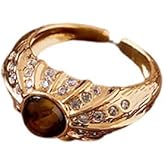 LAIHUARYWA Genuine Brown Tiger's Eye Ring Tiger Eye Ring Oval Shaped Natural Gemstone Signet Rings For Women Birthstone Rings for Women Statement Ring Jewelry Gift For Her Mother's Day Gift