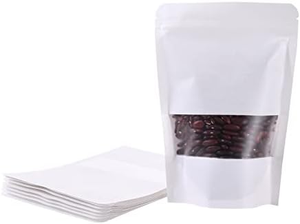 REDDOTGIFT® 50-Pieces Matte white kraft paper Bags with Window Stand Up ...